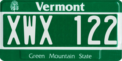 VT license plate XWX122
