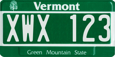 VT license plate XWX123