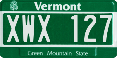 VT license plate XWX127