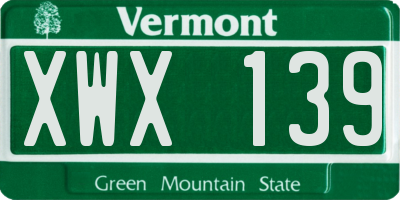 VT license plate XWX139