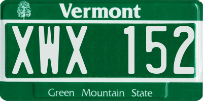 VT license plate XWX152