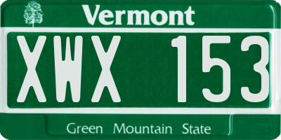 VT license plate XWX153