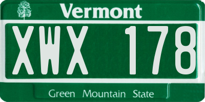 VT license plate XWX178