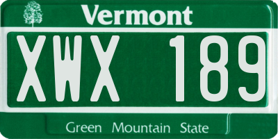 VT license plate XWX189