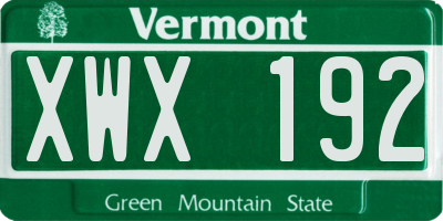 VT license plate XWX192