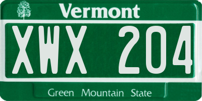 VT license plate XWX204