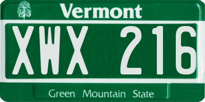 VT license plate XWX216