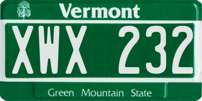 VT license plate XWX232