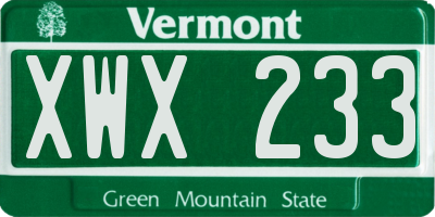 VT license plate XWX233