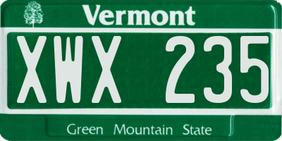 VT license plate XWX235