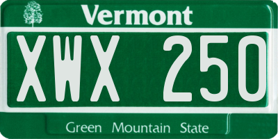 VT license plate XWX250