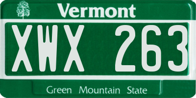 VT license plate XWX263
