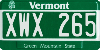 VT license plate XWX265