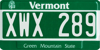 VT license plate XWX289