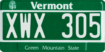 VT license plate XWX305