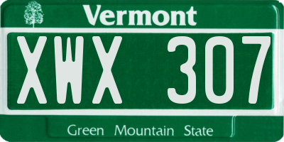 VT license plate XWX307