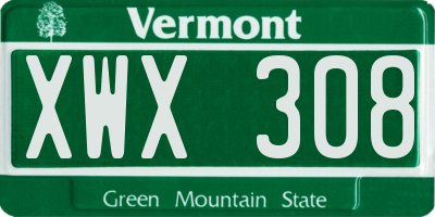 VT license plate XWX308