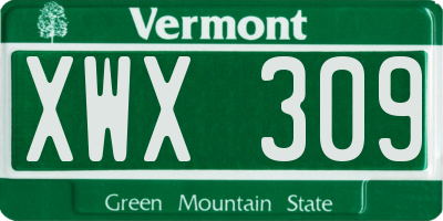 VT license plate XWX309