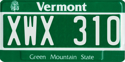VT license plate XWX310