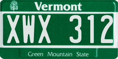 VT license plate XWX312
