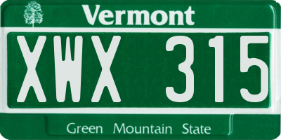 VT license plate XWX315