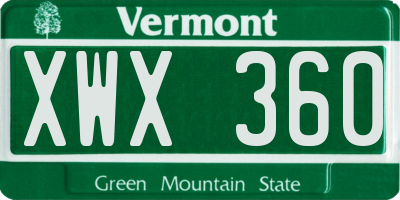 VT license plate XWX360