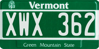 VT license plate XWX362