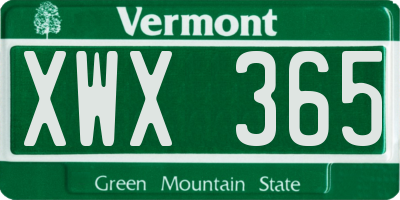 VT license plate XWX365