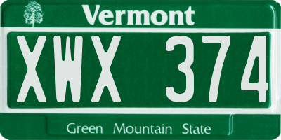 VT license plate XWX374