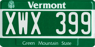 VT license plate XWX399