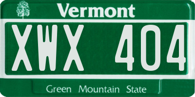VT license plate XWX404