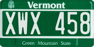 VT license plate XWX458