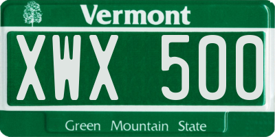 VT license plate XWX500