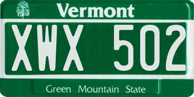 VT license plate XWX502
