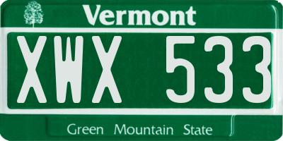 VT license plate XWX533