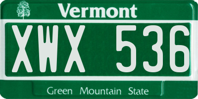 VT license plate XWX536