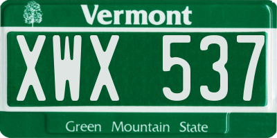 VT license plate XWX537