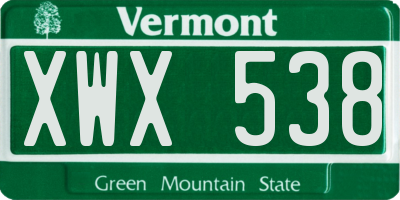 VT license plate XWX538
