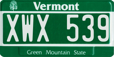VT license plate XWX539