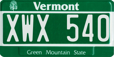 VT license plate XWX540