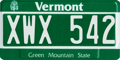 VT license plate XWX542