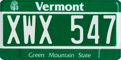 VT license plate XWX547