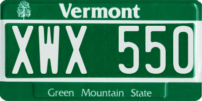 VT license plate XWX550