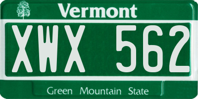 VT license plate XWX562