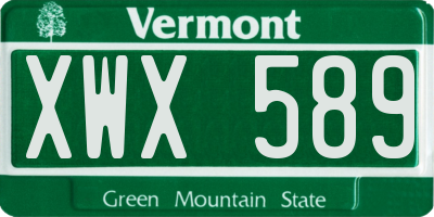 VT license plate XWX589