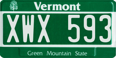 VT license plate XWX593