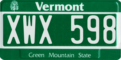 VT license plate XWX598