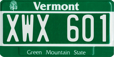 VT license plate XWX601