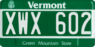 VT license plate XWX602