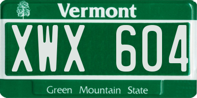 VT license plate XWX604